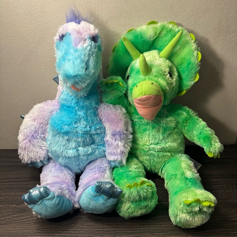 Build A Bear Triceratops Stegosaurus Dinosaur Plush 18" Green and purple Plush